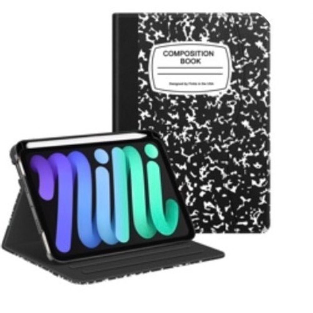 Fintie iPad Mini 7 Case Composition Book Folio Stand Cover Black‎ White Retro